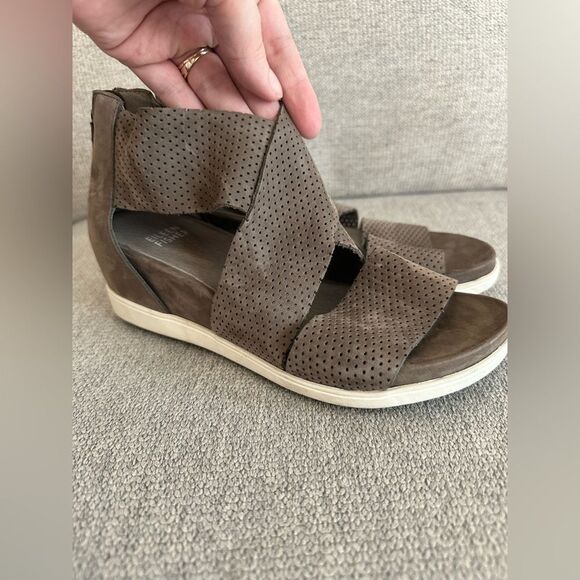 Eileen Fisher Platform Sport Sandals Strappy Perforated Suede Brown Size 6.5 - Picture 3 of 11